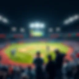 Players competing in a Major League Baseball game under stadium lights