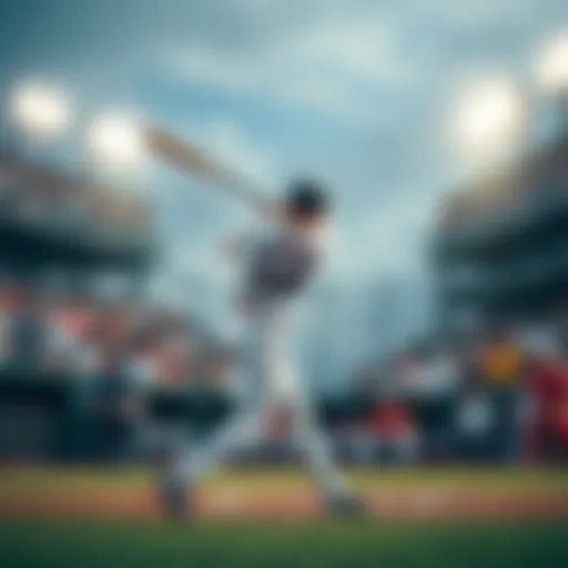 A baseball player swinging a bat at a pitch during a game, with a focus on the stadium crowd in the background