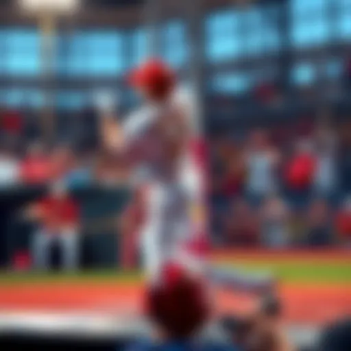 A baseball player hitting a home run during a game, with fans cheering in the background. Bet slips are visible on a table, showing different betting options.