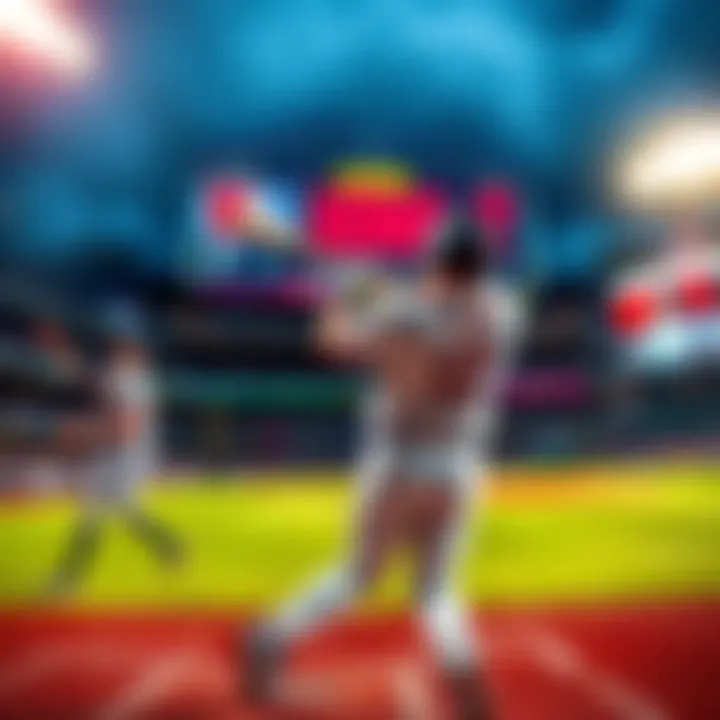 A baseball player swinging a bat in a stadium, with a scoreboard visible highlighting home runs, symbolizing betting tips for MLB games.