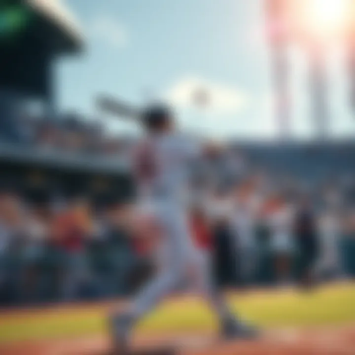 A baseball player hitting a home run while fans cheer in the background during an MLB game