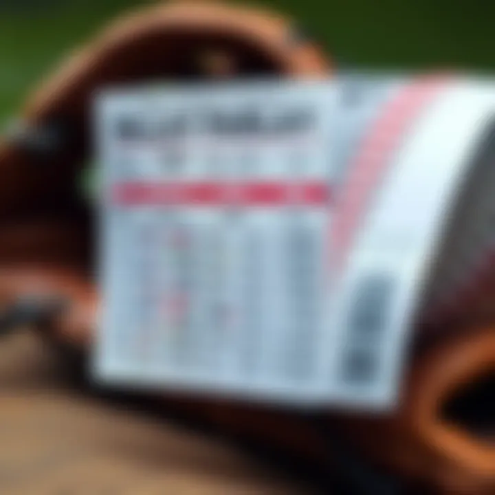 A close-up of a baseball ticket showing various MLB games and odds for a parlay bet with a baseball glove in the background.