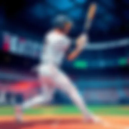 An illustration of a baseball player hitting a home run with betting odds and statistics displayed in the background