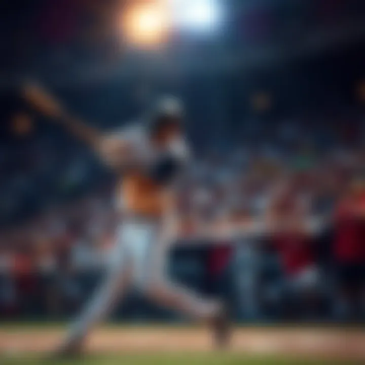 A batter hitting a home run at an MLB game, with the crowd cheering in the background.
