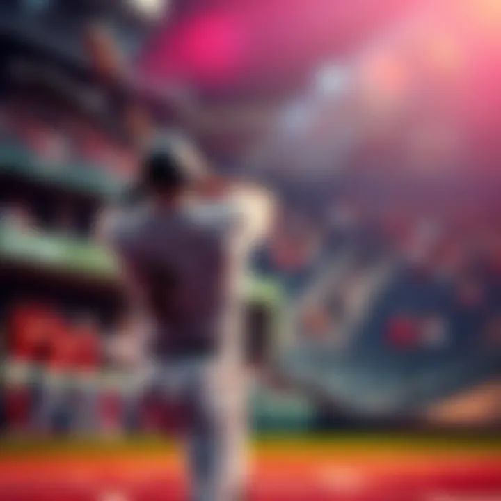 A baseball player swings a bat at a home run pitch during a game, with fans cheering in the background.