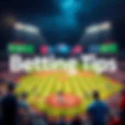 A baseball field with players training during MLB Spring Training, surrounded by fans and betting tips displayed on a board