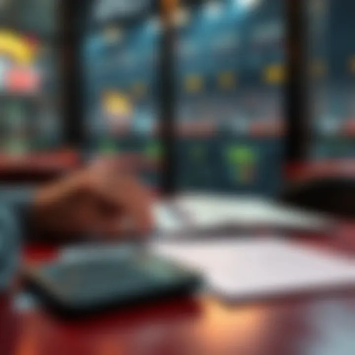 A person reviewing betting strategies and tips for MMA games with a calculator and notebook on a table