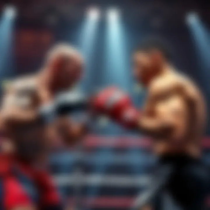 Two MMA fighters in an intense match, showcasing the struggle and tension of the sport