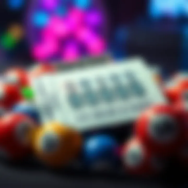 A close-up of an MNF Lotto ticket with colorful numbers and symbols, set on a table surrounded by lottery balls, illustrating the excitement of playing the game.