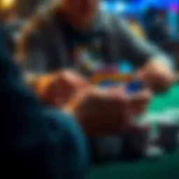 A person playing poker on a smartphone with poker chips on the table