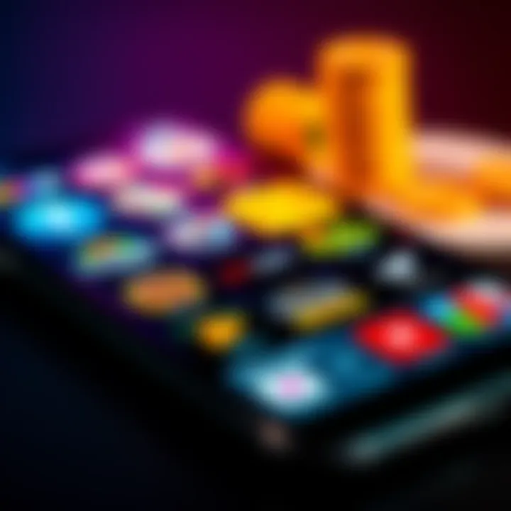 A close-up of a smartphone screen displaying mobile gambling apps with gaming icons and betting options, symbolizing the rise of online gambling and its impact on addiction.