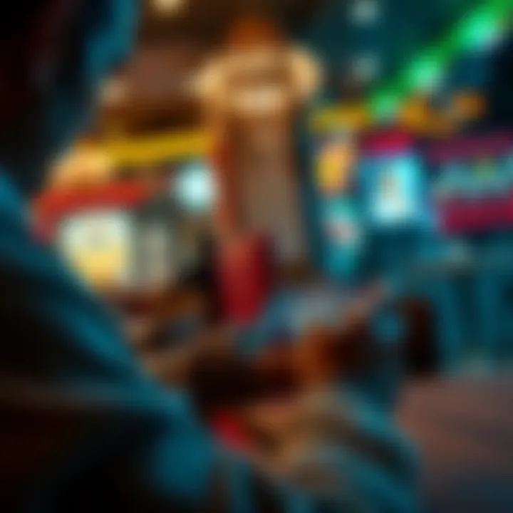 A person plays a high-stakes poker game on their smartphone while sitting at a cafe