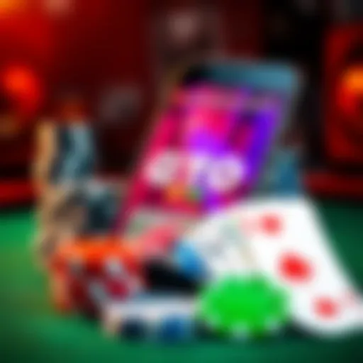 A mobile phone displaying poker training apps with GTO concepts. Poker chips and cards are nearby.