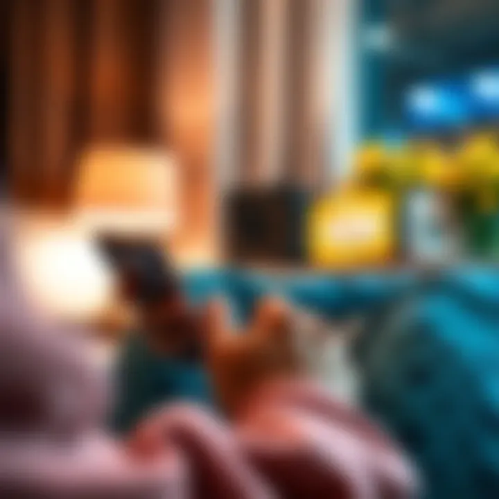 A person playing mobile pokies on a smartphone while relaxing at home