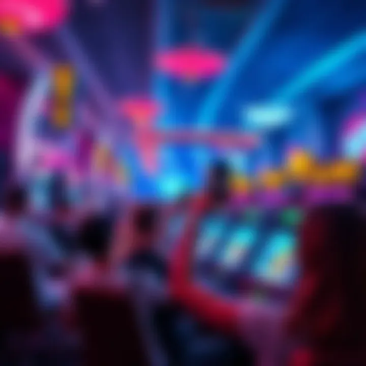 A vibrant casino scene showcasing people playing new gaming technology and enjoying the atmosphere.