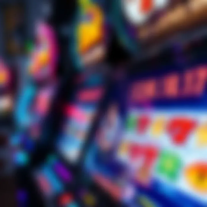 Close-up view of a modern slot machine with vibrant graphics and multiple paylines.