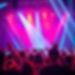 A vibrant concert scene with a diverse crowd enjoying a Moicano music performance, showcasing energetic vibes and modern style.