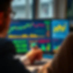 A thoughtful person analyzing different investment platforms and options for their money, with financial charts and graphs displayed on a laptop screen.