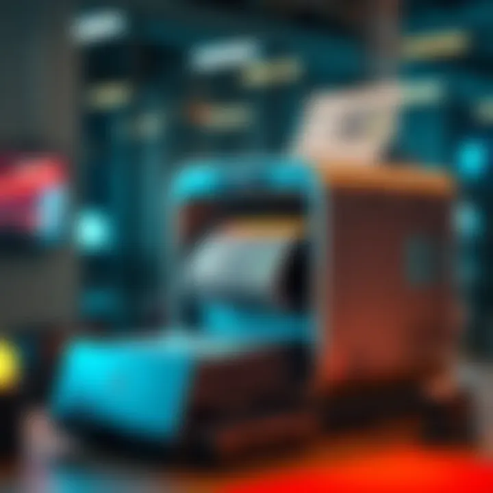 A money printing machine creating new banknotes in a modern setting