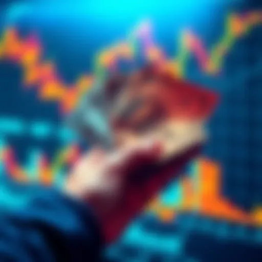 Person holding cash with financial charts in the background