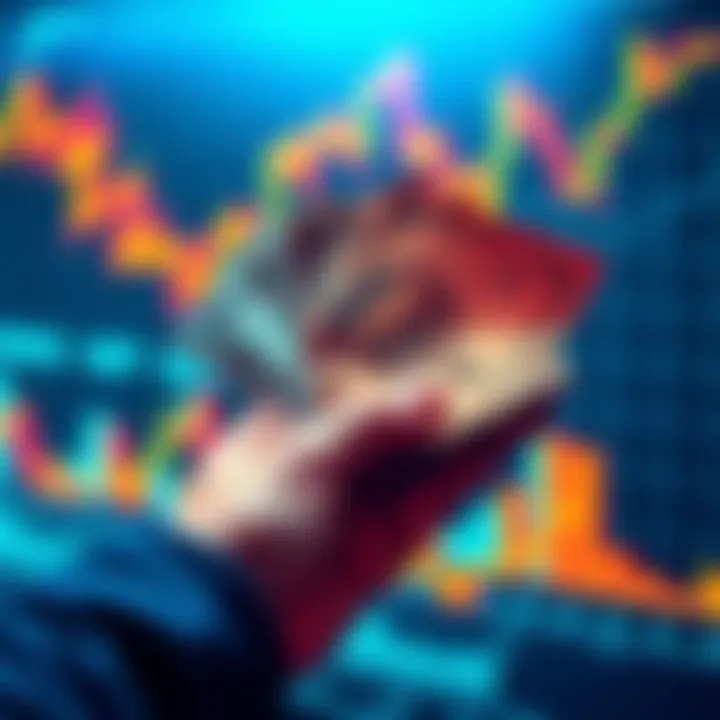 Person holding cash with financial charts in the background