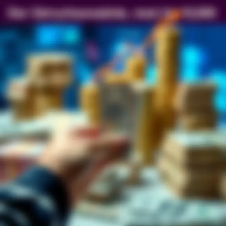 A person holding a small amount of cash with a backdrop of stacks of money symbolizing growth