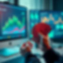 A person holding cash while looking at a computer screen displaying charts and numbers related to account limits.