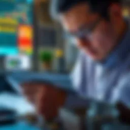 A person examining financial documents and money, representing financial events and decisions.