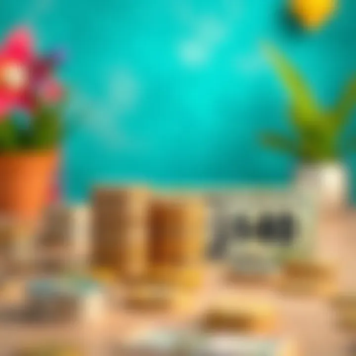 A stack of coins beside a small amount of cash representing growth from $15 to $40, with a cheerful background.