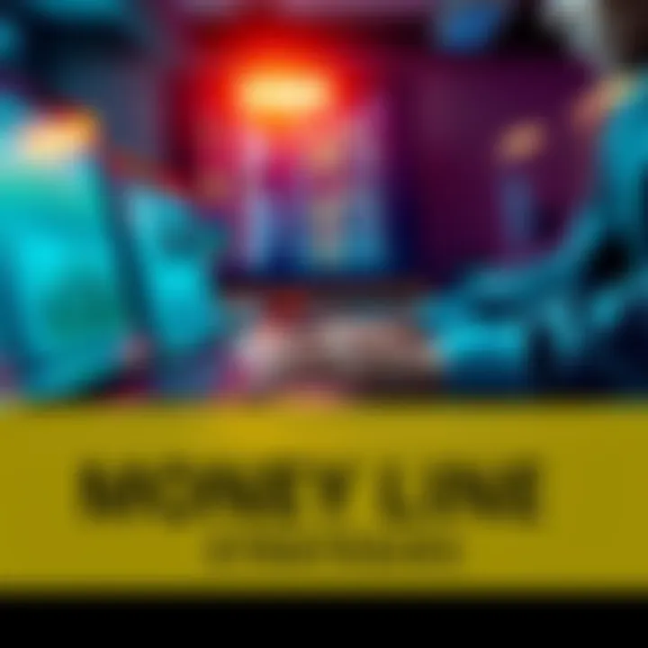 A person analyzing betting lines on a laptop with coins and charts on the table