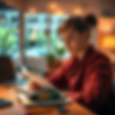 A person brainstorming creative ways to earn money at home with a notebook and laptop