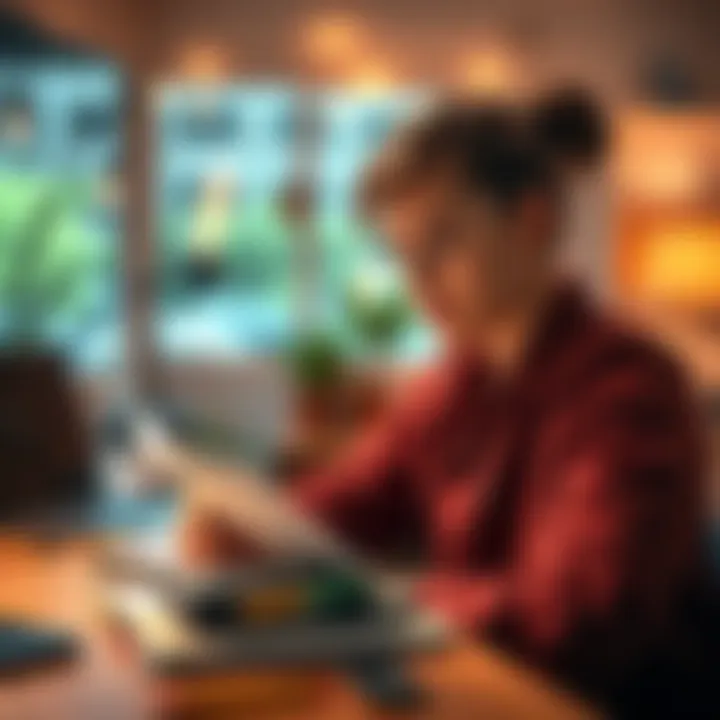 A person brainstorming creative ways to earn money at home with a notebook and laptop