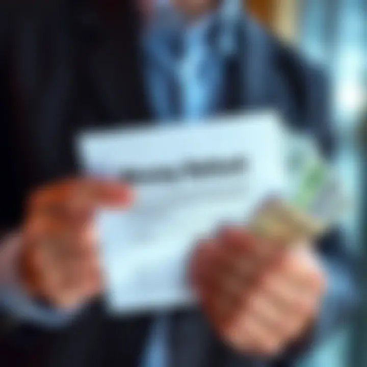 A person holding a refund request form and cash, symbolizing the money return process
