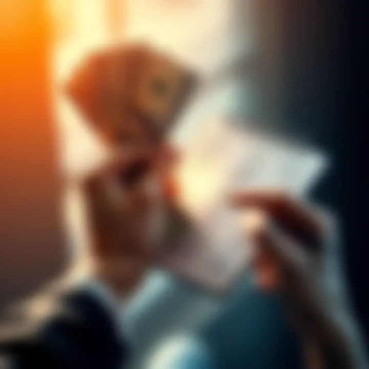 A person holding cash and a notepad with financial plans