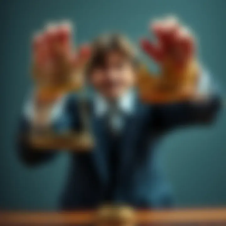 Money versus Power A person weighing money and a crown in each hand, symbolizing the choice between wealth and power.