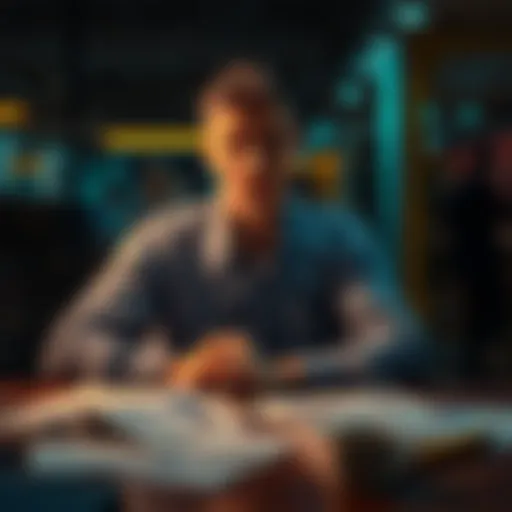 A person thinking about withdrawing money early from their account, weighing options with notes and graphs in front of them.