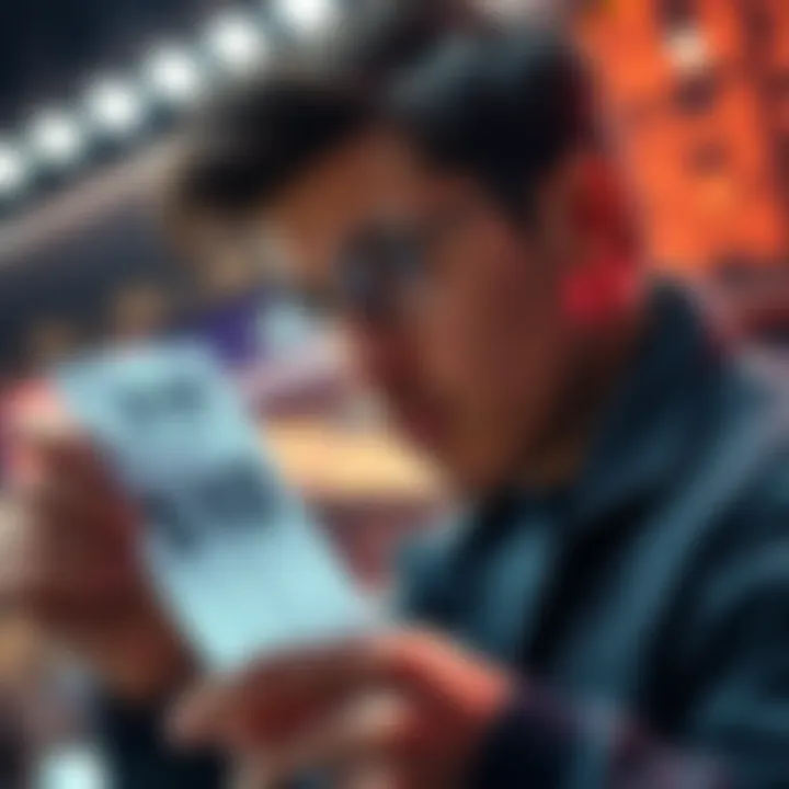A person looking at a betting slip with a focus on a $10 wager, thinking about the odds and possibilities.