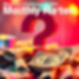 A colorful graphic showing a question mark and 20 dollar bills, inviting people to guess an amount in a fun monthly game.