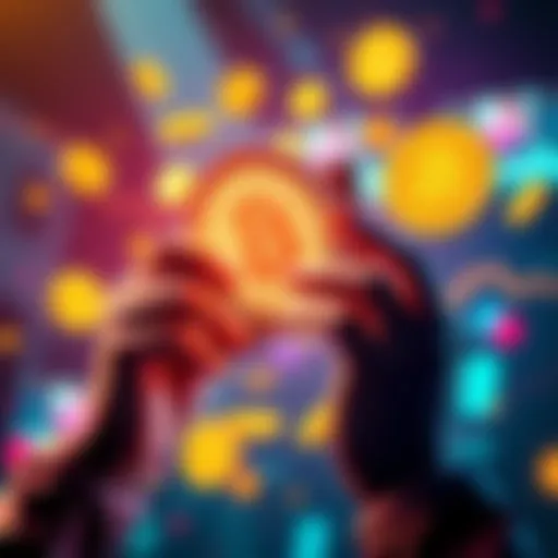 A person holding a digital wallet with cryptocurrency symbols around them, celebrating their monthly bonus reward