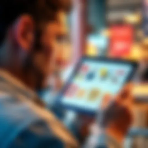Monthly Deals Overview A person looking at a tablet displaying various monthly deals and discounts