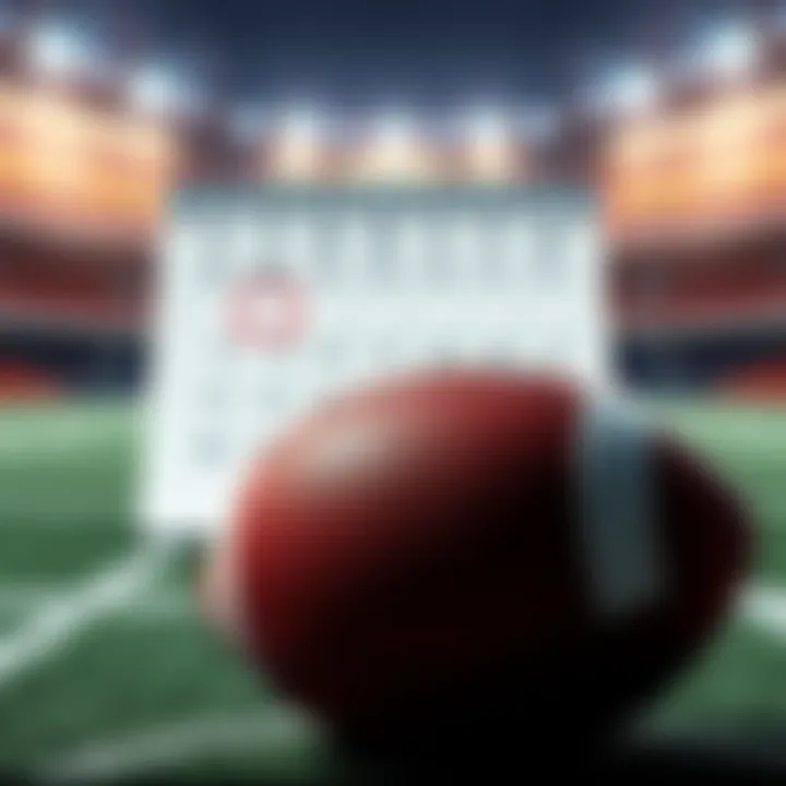 A calendar marked for the monthly drop event before the Super Bowl, with a football in the foreground