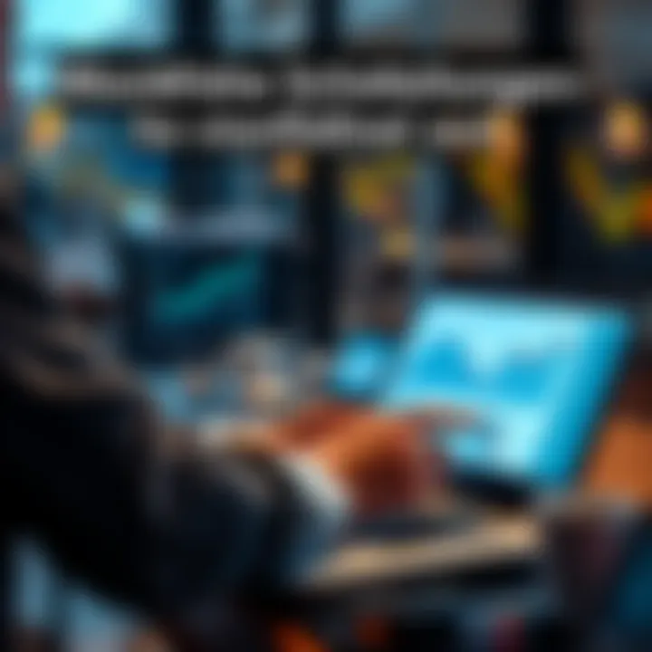 A person analyzing data charts and graphs on a laptop, focused on financial estimates.