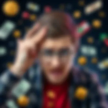 A person expressing frustration about missing bonuses at the start of the month, surrounded by symbols of money and incentives.