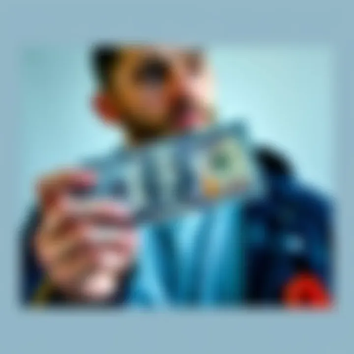 Monthly Bonus Concept A person holding a hundred dollar bill with a thoughtful expression, considering if it's a monthly bonus.