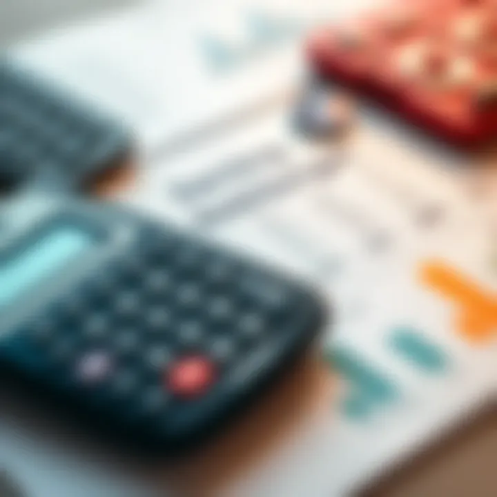 A close-up of a bank account statement showing monthly earnings with a calculator and financial planning documents nearby.