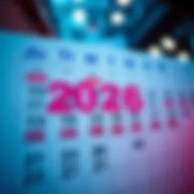 A calendar with marked dates for monthly events in 2026