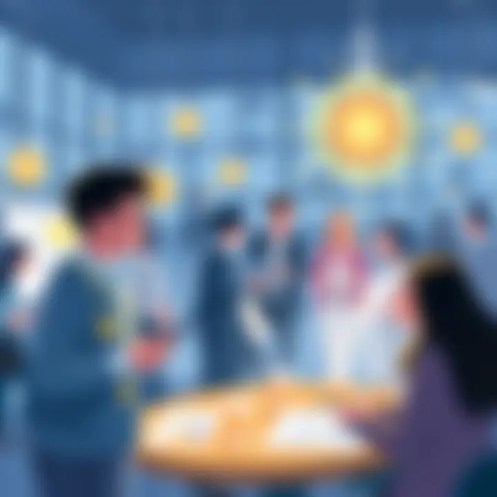 Illustration showing the LINK community with people discussing and sharing ideas