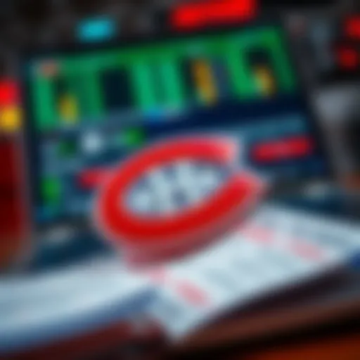 A close-up of a Montreal Canadiens logo with betting slips and a laptop in the background, symbolizing NHL betting tips.