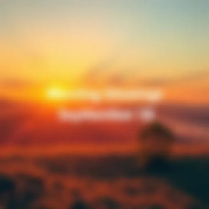 A warm sunrise with rays shining over a peaceful landscape, symbolizing positivity and blessings for the day ahead