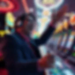 A player celebrating at a casino with slot machines in the background during the morning hours.
